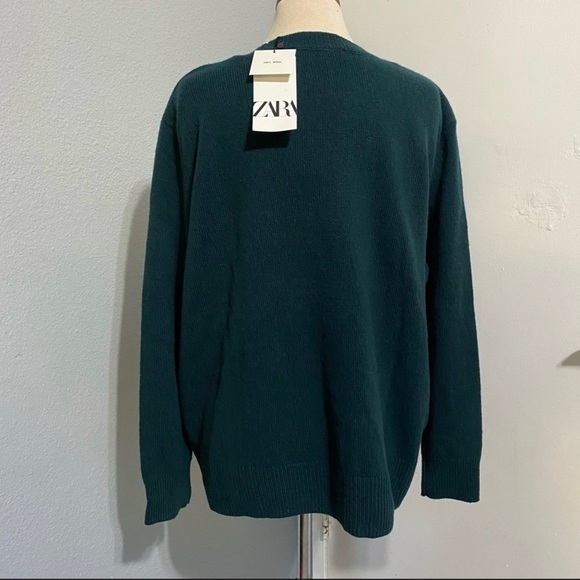 New Zara Women Oversized 100% Wool Knit Green Sweater Size Medium - Picture 9 of 9